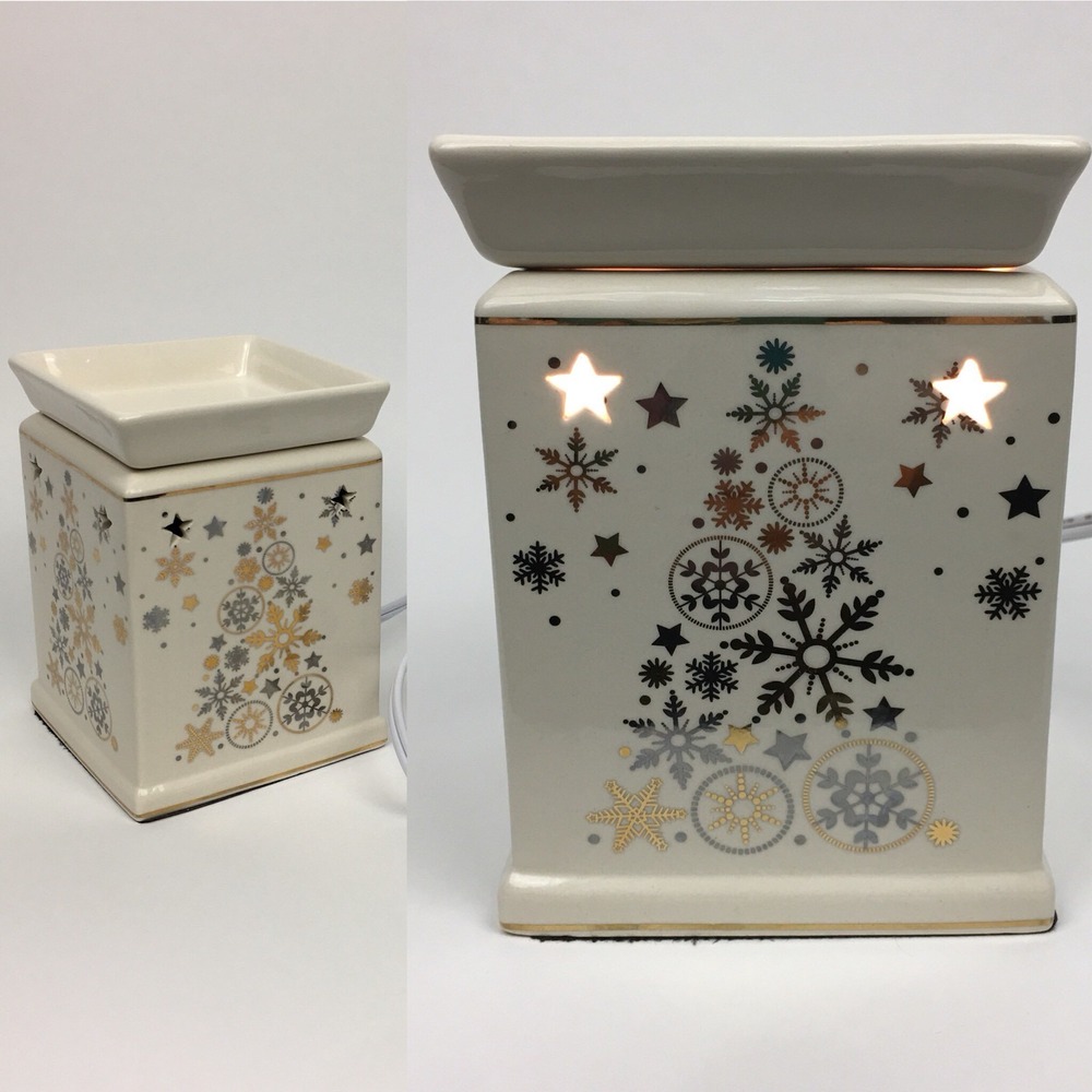 Square‎ Tabletop Plugin Candle Warmer Christmas Tree Stars Gold Silver Metallic - Picture 4 of 8